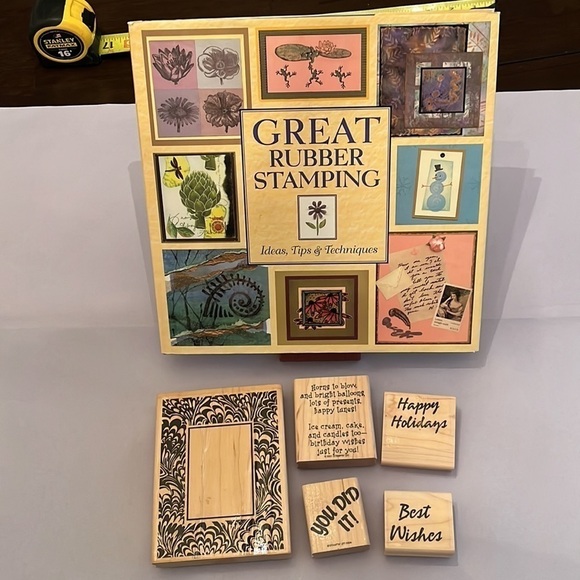 Crafts- Great Rubber Stamping Hardcover Book and 5 Stamps - Picture 1 of 15